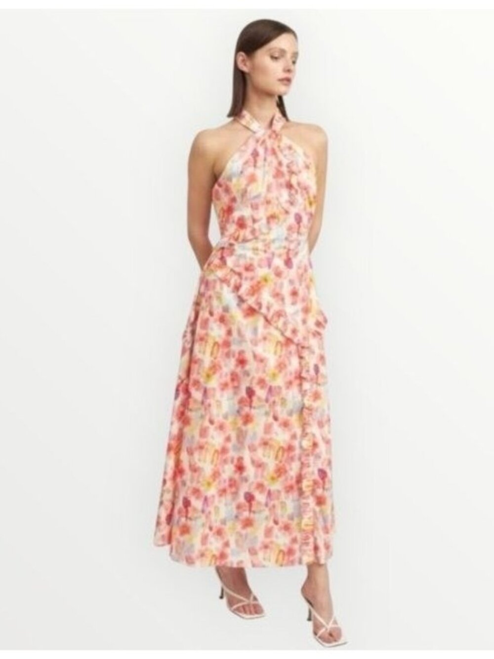 🛍 En Saison Giada Cotton Halterneck Maxi Dress in Coral